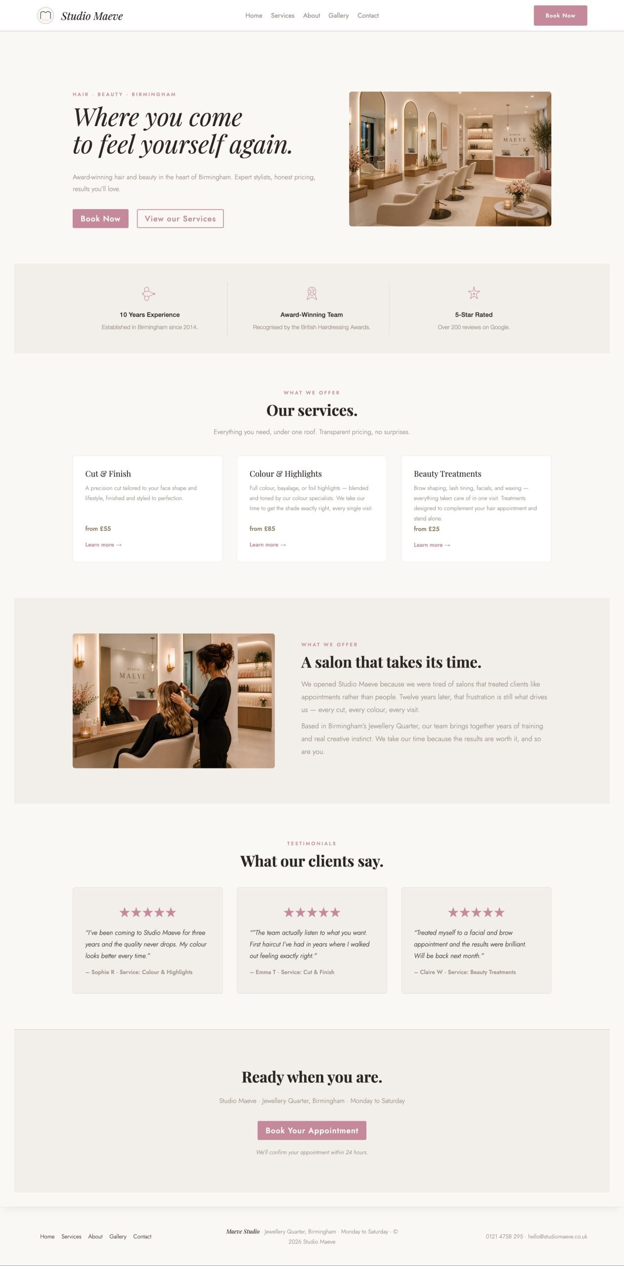 Studio Maeve — hair salon website by Toby Cates Web Design