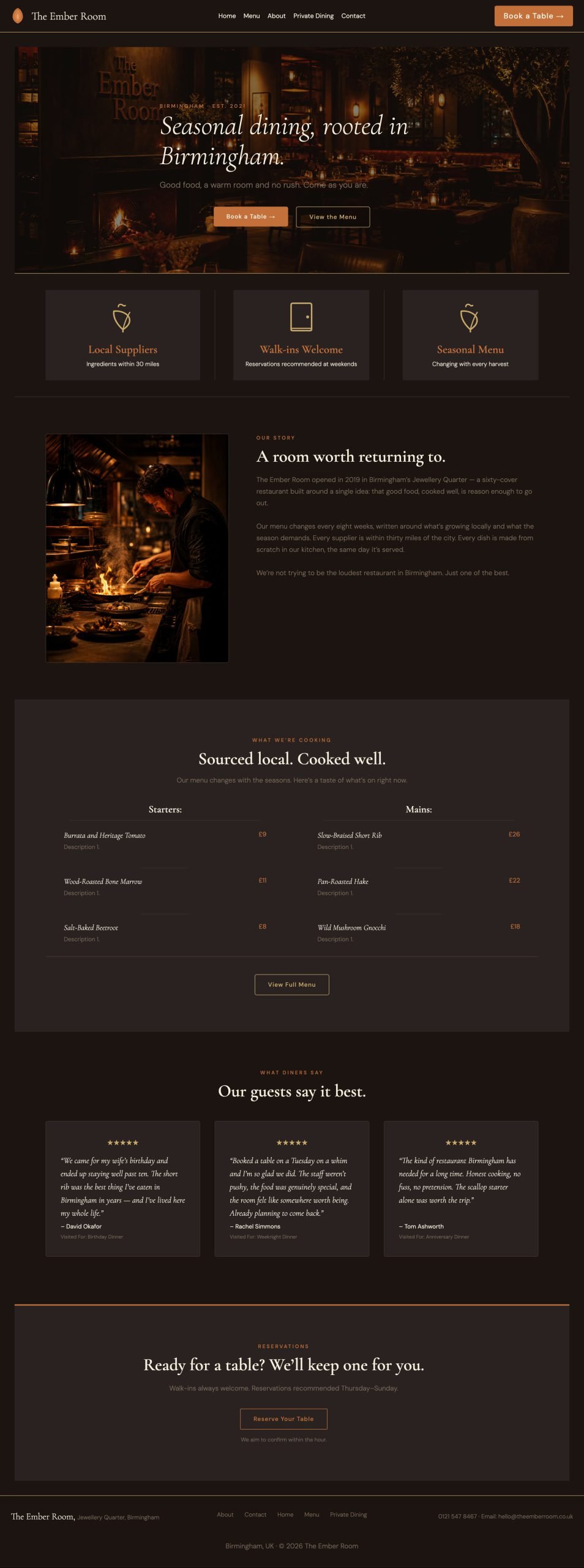 The Ember Room — restaurant website by Toby Cates Web Design