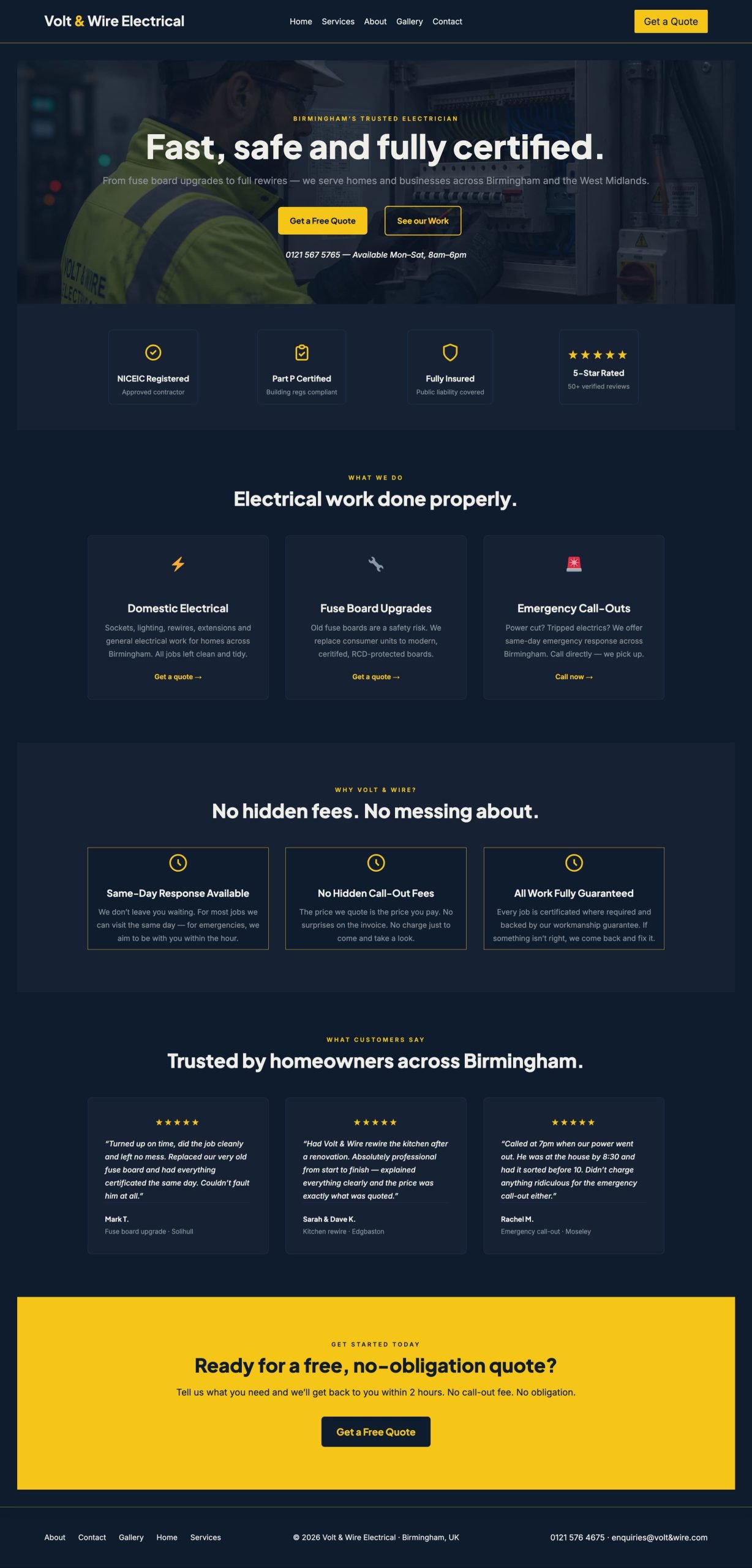 Volt and Wire Electrical — trade website by Toby Cates Web Design